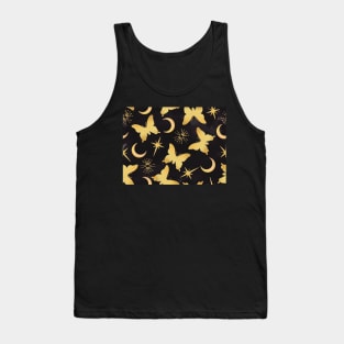 Gold Stamped Butterflies and Sunbursts on Black Tank Top